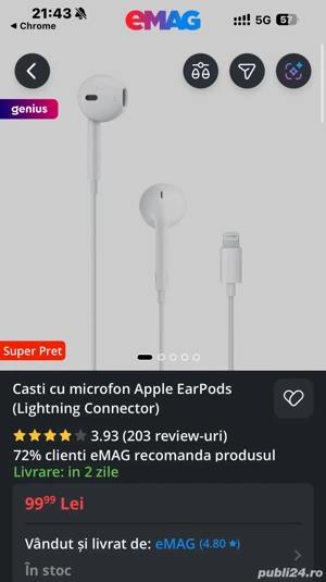 Sigilat - casti cu microfon Apple EarPods (Lightning)
