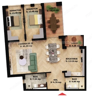 Apartament cu 3 camere 2 bai, 2 terase | EAS Residence