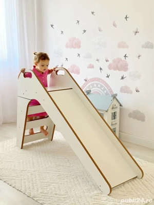 tobogan copii de interior din lemn alb