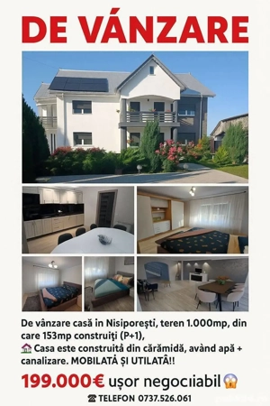 De vanzare casa din caramida in Nisiporesti, P+1, suprafata teren 1000 mp