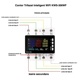 Contor Trifazat Inteligent WiFi KWS-306WF Protectie + Monitorizare - imagine 2