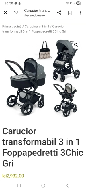 Vand carucior transformabil 3 in 1 model Foppapedretti rosu cu albastru