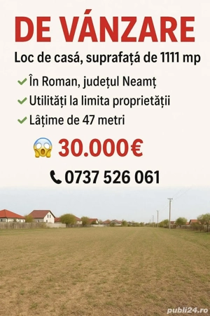 De vanzare loc de casa in Roman, suprafata 1111 mp, 30.000 euro