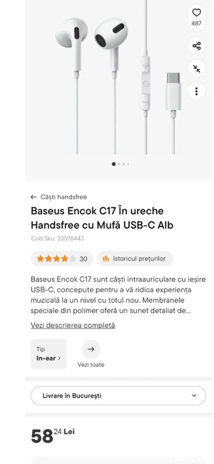 Casti audio Baseus Type C sigilate