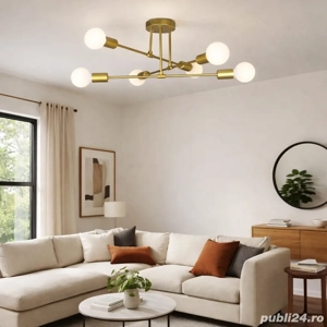 Lustra aurie cu 6 brate,noua, cu becuri led sau normale