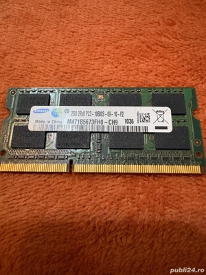 Placută RAM Samsung 2GB DDR3-1333 pentru laptop   funcțională