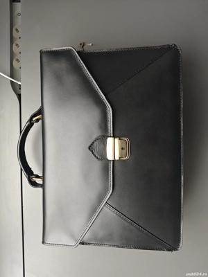 Geantă neagră tip servietă din piele naturală