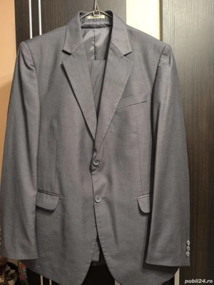 Costum bărbătesc gri   3 piese (sacou, vestă, pantaloni)   elegant
