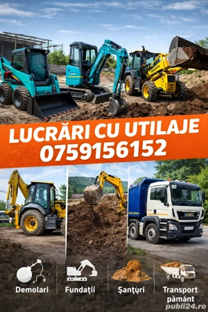  Lucrări cu Utilaje    Buldoexcavator   Miniexcavator   Bobcat   Basculantă
