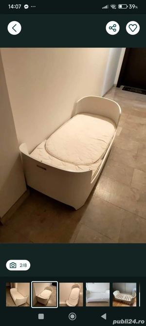 Vând pat copil Leander original , lemn, impecabil , alb , cu saltea bambus și husă impermeabilă 