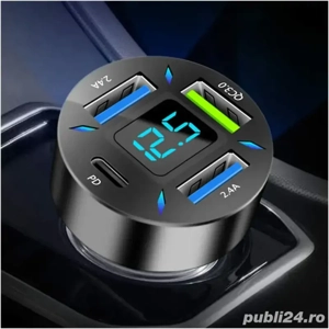Incarcator Auto cu Voltmetru Digital, USB Type-C PD si Quick Charge 3.0 – Incarcare Rapida la Briche - imagine 3
