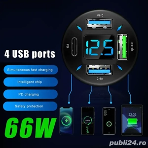 Incarcator Auto cu Voltmetru Digital, USB Type-C PD si Quick Charge 3.0 – Incarcare Rapida la Briche - imagine 5