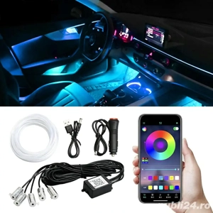 Fir NEON flexibil RGB 6 metri pentru iluminare ambientala auto cu control prin aplicatie telefon