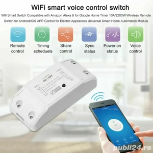 Releu Wireless 1 Canal WiFi 220V 10A   Automatizare Smart Home Tuya Smart Life - imagine 3