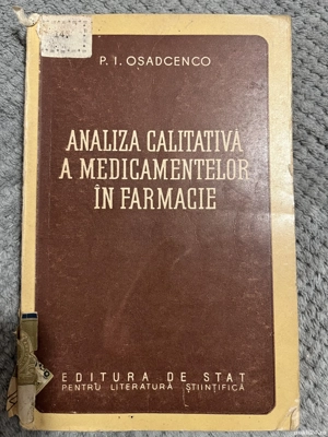 Analiza calitativa a medicamentelor in farmacie - P. I. Osadcenco, 1953