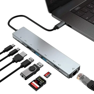 Hub USB-C 8 în 1 cu HDMI 4K, RJ45, USB 3.0 și Power Delivery pentru MacBook, Dell, Lenovo - imagine 4