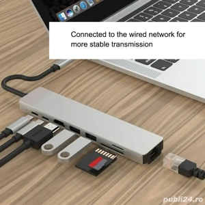Hub USB-C 8 în 1 cu HDMI 4K, RJ45, USB 3.0 și Power Delivery pentru MacBook, Dell, Lenovo - imagine 3