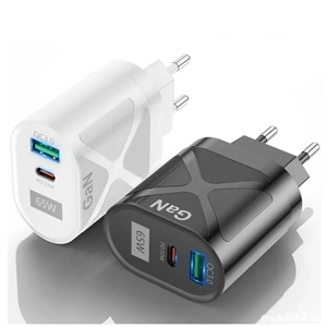 Încărcător Telefon și Tabletă 65W GaN USB-C & USB-A   Fast Charger PD QC pentru iPhone, Samsung
