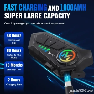 Intercom Bluetooth 5.3 pentru Casca Moto cu Baterie 1000mAh si Autonomie Extinsa - imagine 3