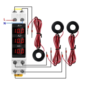 Ampermetru Digital Trifazat pentru Tablou Electric   Masurare Curent 1-100A, Montaj pe Sina DIN - imagine 5