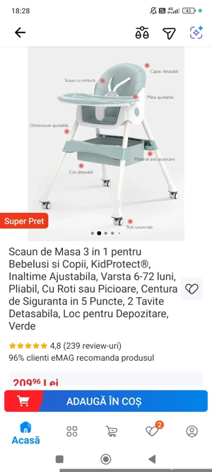 Scaun de masă 3 în 1 Little mom pentru copii