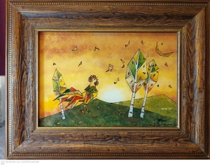 Tablou, idee cadou,miniatură ulei pe sticlă,cocoș