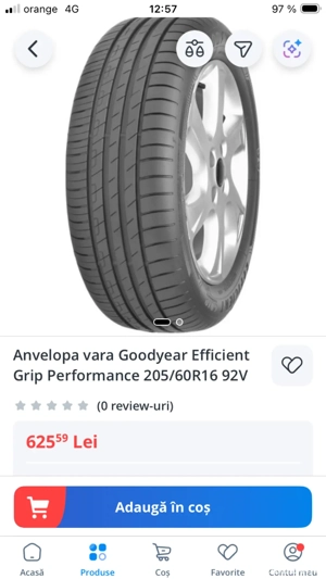 Vand 4 cauciucuri vara  Goodyear  205/60R16 92V de  viteza , consum redus combustibil, rulate 950 km