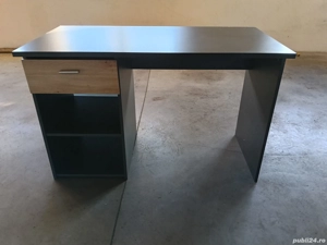 Birou modern, negru cu sertar lemn, 120x60 cm - Ideal pentru acasă