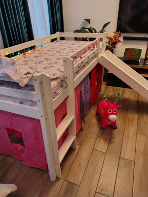 Pat supraetajat pentru copii cu tobogan si loc de joacă - imagine 2