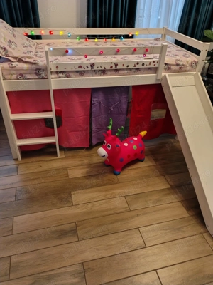 Pat supraetajat pentru copii cu tobogan si loc de joacă - imagine 3