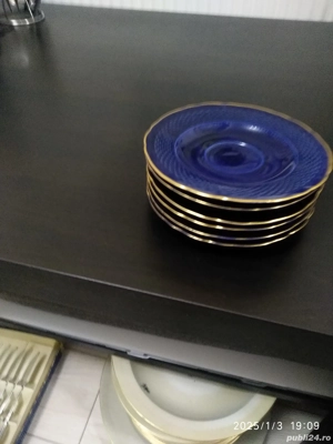 Set 6 farfurioare vintage cobalt cu margini aurite