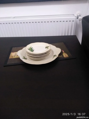 Set servire tort porțelan   platou + 6 farfurii