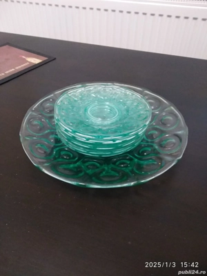 Set servire tort cristal   platou și 6 farfurioare