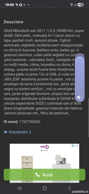 Vând Mitsubshi asx  2017 ,1,6d ,e6. 95000km.