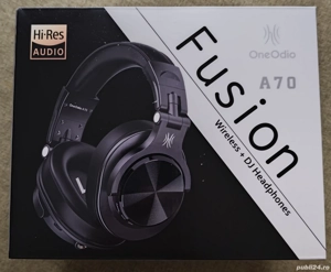 Casti Fusion A70 bluetooth 5.2, microfon, negru , cu fir - fara fir + suport casti