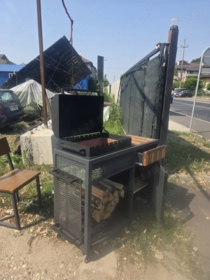 Stație BBQ Premium   Grill metalic complet, producție unicat, pentru terasă & curte - imagine 5