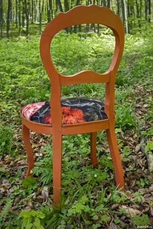 Scaun lemn, reinterpretat, cu tapiterie noua - imagine 5