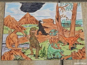 Plansa prezentare peisaj dinozauri Triasic Jurasic Cretacic 3 modele
