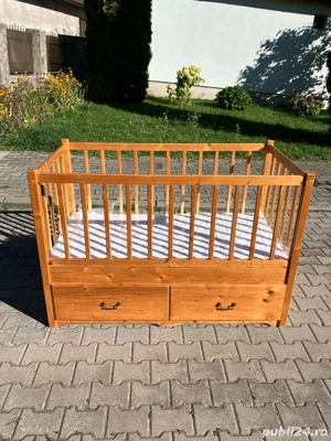Pat pentru copii cu saltea noua, lemn masiv