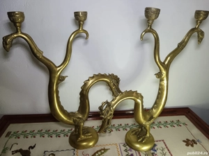 2 sfeștnice Dragon tradiționale alamă aprox 60 cm 