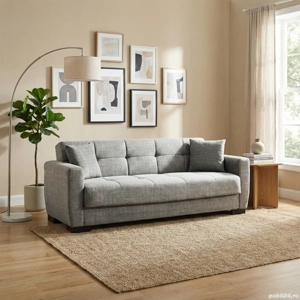 Canapea extensibilă Baran, 3 locuri, gri melanj, ladă depozitare, 210*78*78, de la firma cu factura