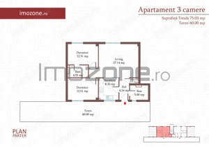 3 camere cu CURTE si PARCARE proprie, 75 MP, FINISAT MODERN,  COMISION 0%