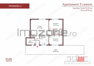 3 camere cu CURTE si PARCARE proprie, 75 MP, FINISAT MODERN,  COMISION 0%