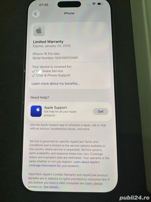 Vând iPhone 16 Pro Max, 256GB, în Garanție, în stare impecabilă, - imagine 3
