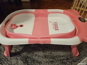 Cădiță Bebe Pliabilă FIGGA Baby Land cu Termometru Digital - Roz
