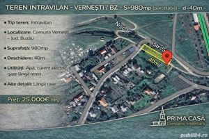 Teren intravilan   Vernesti   BZ   S=980mp (parcelabil)   d=40m   Pret: 25.000  neg. 
