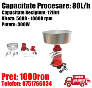 Separator Smantana Aparat Degresat Lapte Automat Electric 300W Rezervor 12L Procesare 80L h + LIVRAR