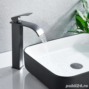 Baterie Cascada Lavoar Chiuveta Baie Bucatarie Design Modern Neagra Inalta