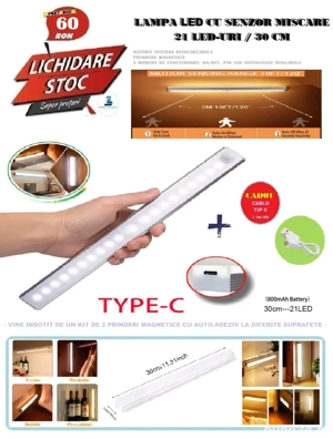 Lampa reincarcabila cu 21 Led-uti, PIR si 3 moduri de functionare