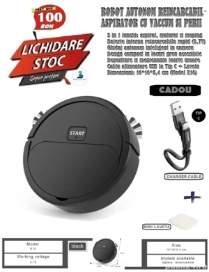 Robot autonom reincarcabil - aspirator cu vacum si perii
